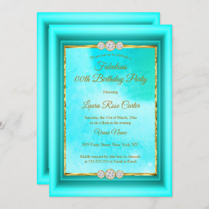 Invitation Fabuleux bleu turquoise Gold photo Anniversaire