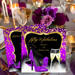 Invitation Fabuleux Champagne 50 Party Purple Magenta Gold