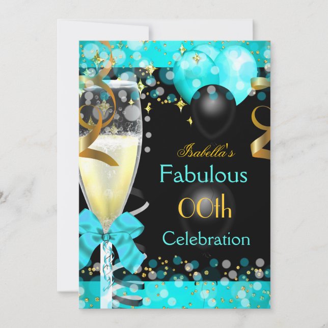 Invitation Fabuleux Champagne Bleu Turquoise Anniversaire 2 (Devant)