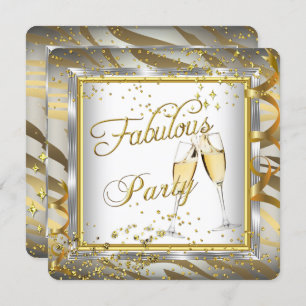 Invitation Fabuleux Champagne de fête Zebra Cream Gold Argent