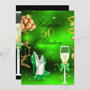 Invitation Fabuleux Champagne Parties scintillant Lime Green