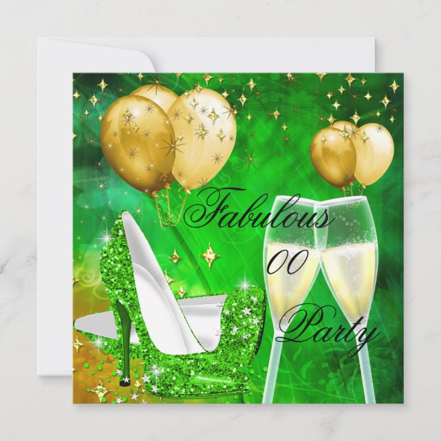 Invitation Fabuleux Champagne talons d'anniversaire Green Gol (Devant)
