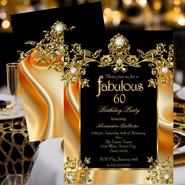 Invitation Fabuleux Élégant 60e Anniversaire Soie Or Diamants (Créateur téléchargé)