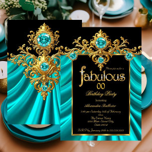 Invitation Fabuleux Élégant Anniversaire Bleu Sarcelle Soie O