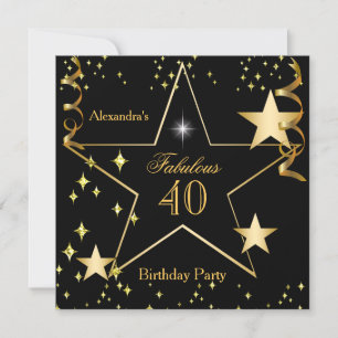 Invitation Fabuleux Elégant Black Gold Stars Anniversaire