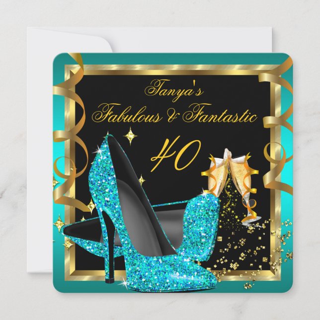 Invitation Fabuleux Fantastic Moderne Turquoise Bleu Noir Or (Devant)