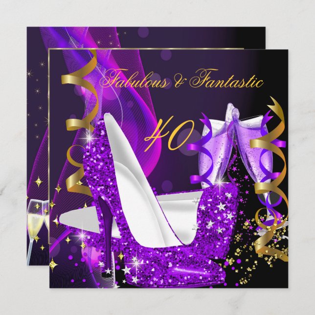 Invitation Fabuleux Fantastique Moderne Purple Or Anniversair (Devant / Derrière)