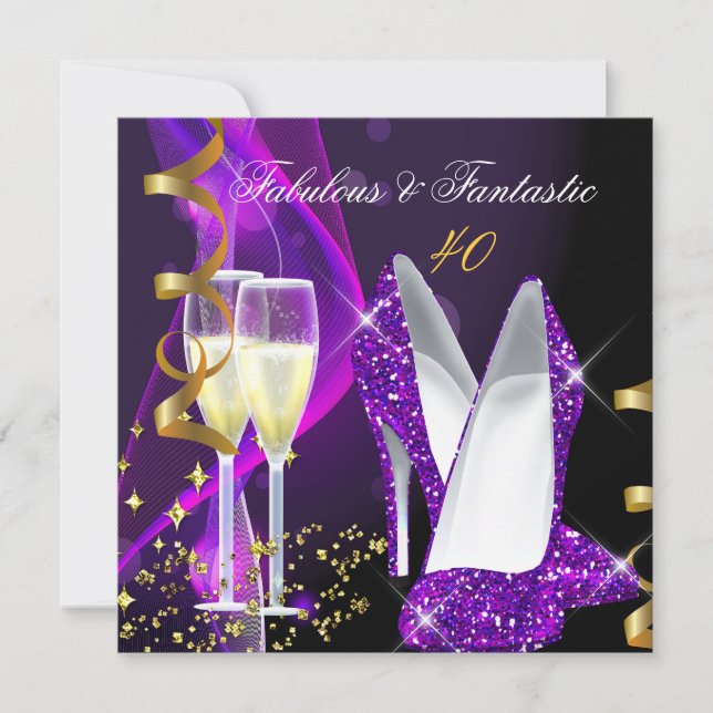 Invitation Fabuleux Fantastique Moderne Purple Or Anniversair (Devant)