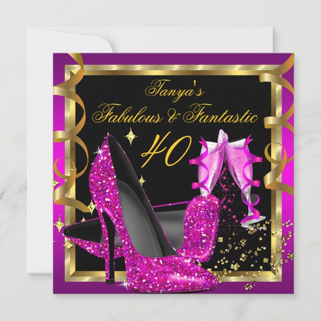 Invitation Fabuleux Fantastique Moderne Rose Noir Or (Devant)