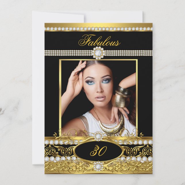 Invitation Fabuleux fête d'anniversaire Black Gold Glam Photo (Devant)