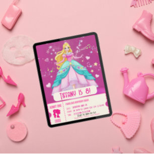 Invitation Fabuleux, fête d'anniversaire de poupée rose