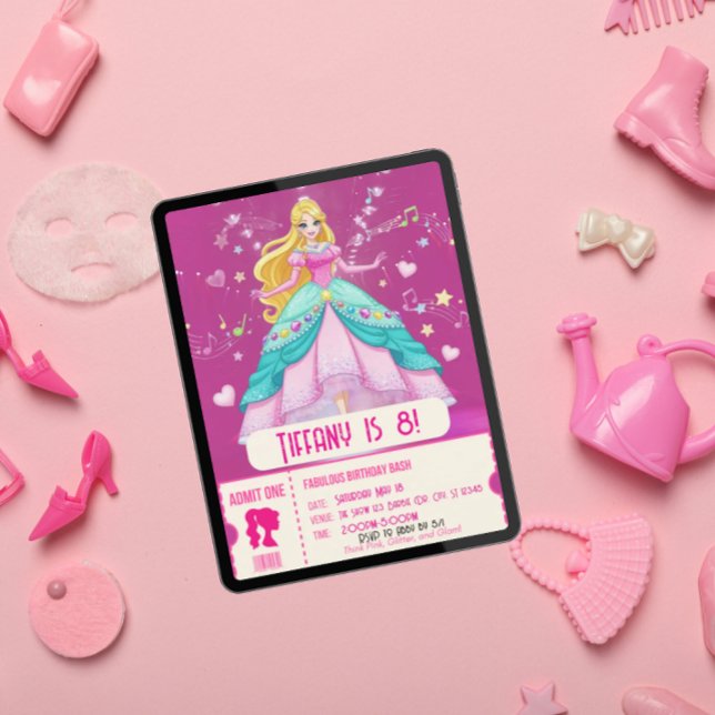Invitation Fabuleux, fête d'anniversaire de poupée rose (Créateur téléchargé)