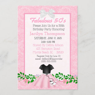 Invitation Fabuleux les années 50 Poodle Jupe Anniversaire In