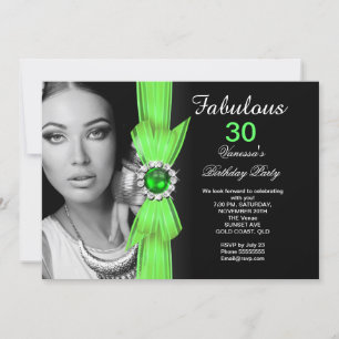 Invitation Fabuleux Photo Anniversaire Fête Lime Vert Noir