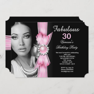 Invitation Fabuleux Photo Anniversaire Soft Pink Black