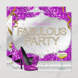 Invitation Fabuleux rose violet Parties scintillant d'argent