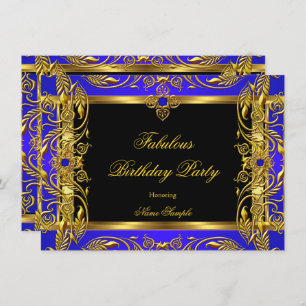 Invitation Fabuleux Royal Blue Black Gold fête d'anniversaire