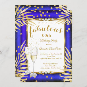 Invitation Fabuleux Royal Blue Gold Palms Champagne Party