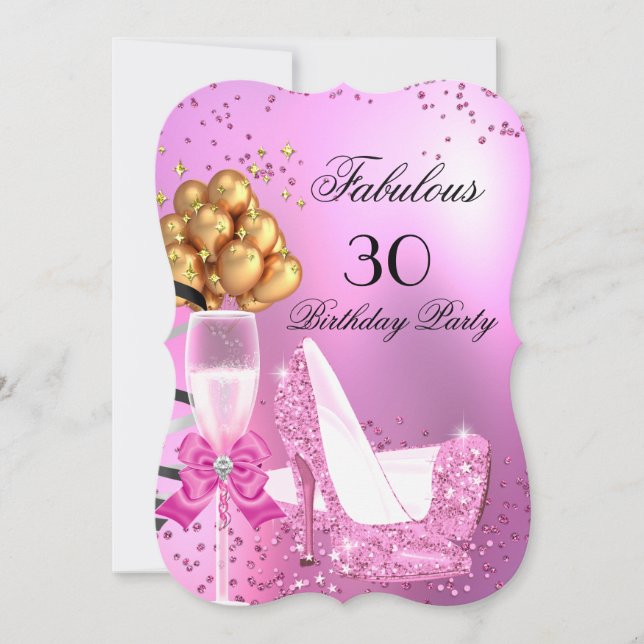 Invitation Fabuleux Shimmer clair rose hauts talons Anniversa (Devant)