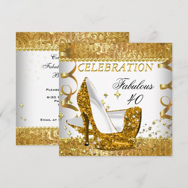 Invitation Fabuleux talons hauts blancs dorés pailletés pour  (Devant / Derrière)
