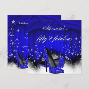 Invitation Fabuleux talons hauts bleu royal 50 ans Plumes Ann