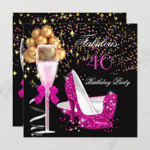 Invitation Fabuleux talons roses chauds Gold Noir fête d'anni