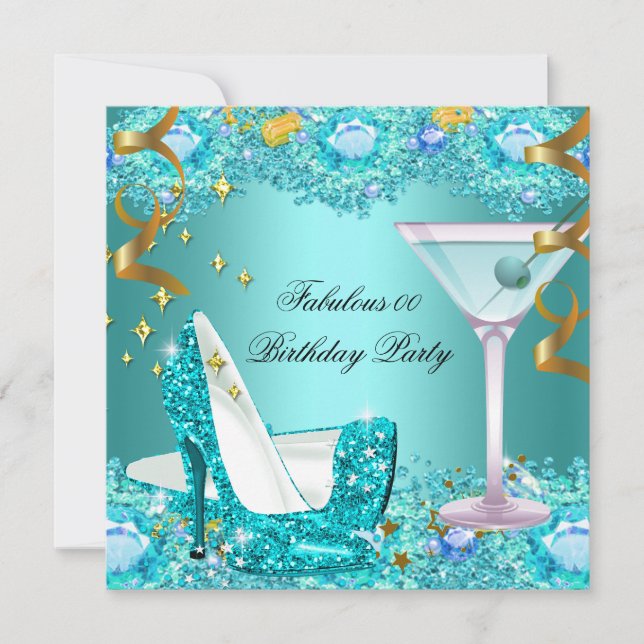 Invitation Fabuleux Turquoise Blue Parties scintillant hauts  (Devant)