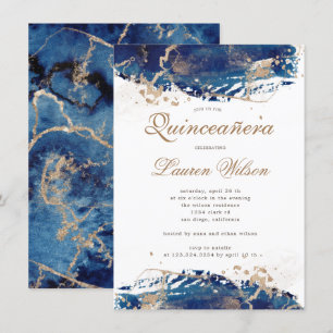 Invitation fabuleux vagues d'or de la marine Quinceanera Invi