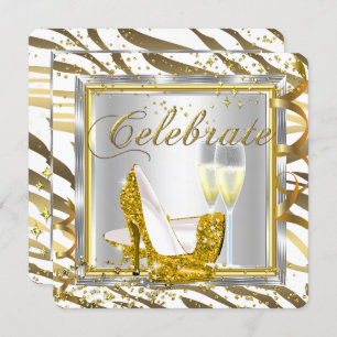 Invitation Fabuleux Zebra Stripe Champagne Gold Silver Party