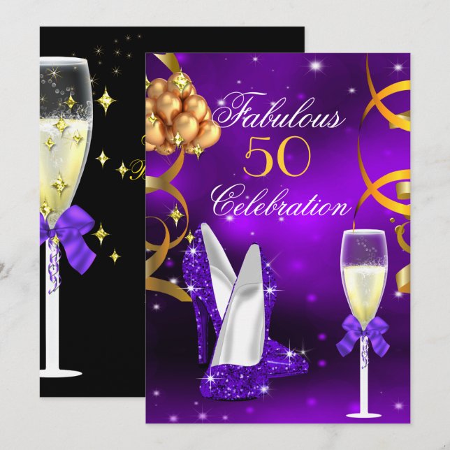 Invitation Fabulieuses chaussures à talons dorées violettes p (Devant / Derrière)