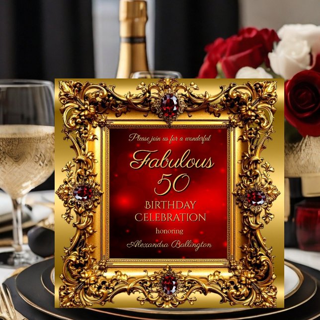 Invitation Fabulos 50 Anniversaire Royale Rouge Or Gemme (Créateur téléchargé)
