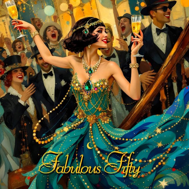 Invitation Fabulos 50 Art déco 1920 Flapper Vert Bijou (Créateur téléchargé)
