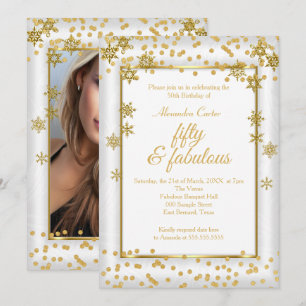 Invitation Fabulos 50 Photo Flocon de neige en or blanc pour