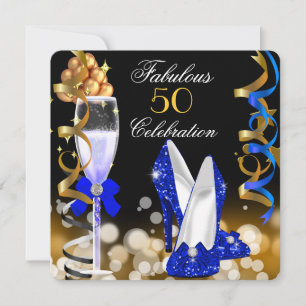 Invitation Fabulos 50 Royal Bleu Noir Or Fête d'anniversaire