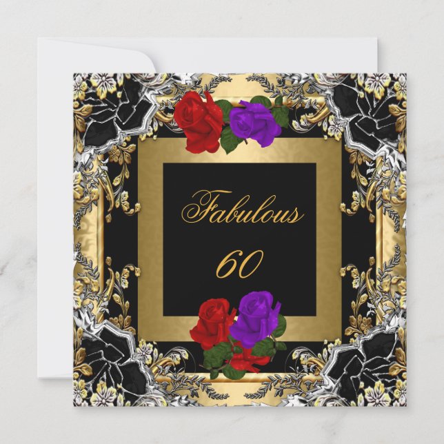 Invitation Fabulos 60 Rose Rouge Or Noir Argent (Devant)