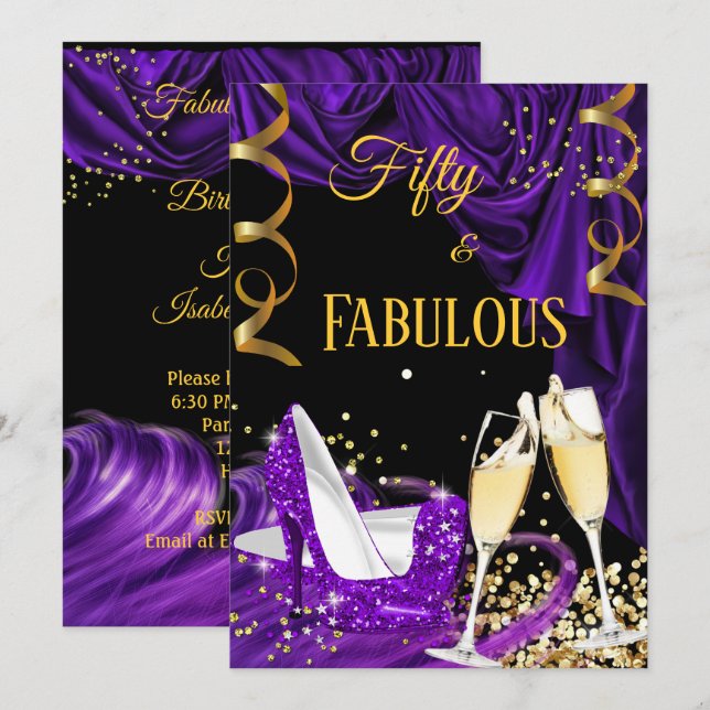 Invitation Fabulos Chaussures à Talons Champagne Violettes 50 (Devant / Derrière)