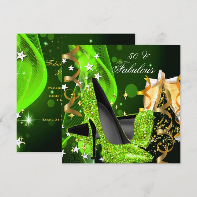 Invitation Fabulos Chaussures à Talons Dorées Vert Citron pou (Devant / Derrière)