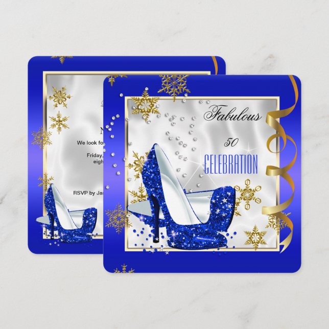 Invitation Fabulos Chaussures Talons Hauts Bleu Or Blanc Cinq (Devant / Derrière)