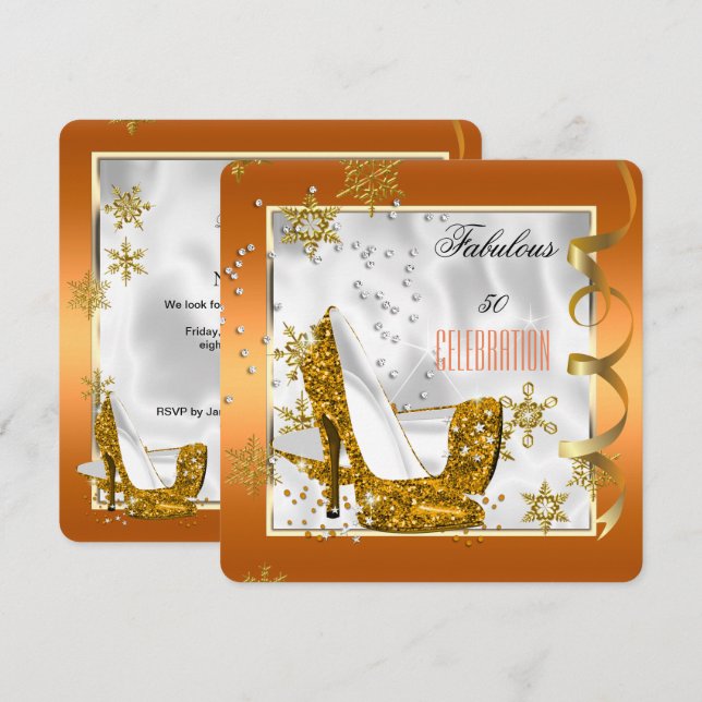 Invitation Fabulos Chaussures Talons Orange Or Blanc 50 ans F (Devant / Derrière)