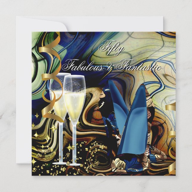Invitation Fabulos Fantastique Abstrait Bleu Or Beige Fête (Devant)