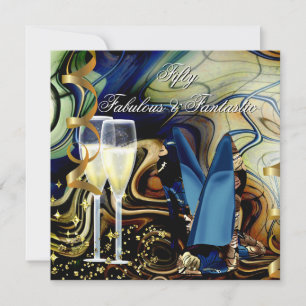 Invitation Fabulos Fantastique Abstrait Bleu Or Beige Fête