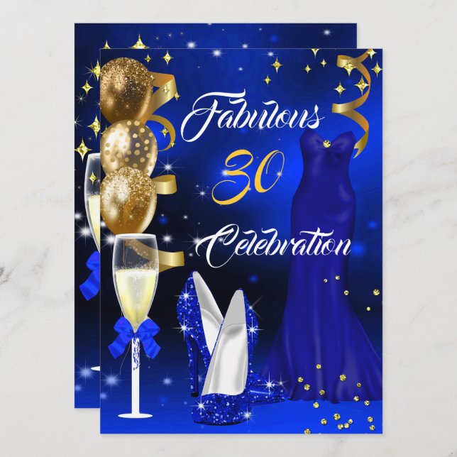 Invitation Fabulos Talons Bleu Royal Champagne 30 Or (Devant / Derrière)