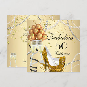 Invitation Fabulos Talons Dorés Crème Champagne Anniversaire