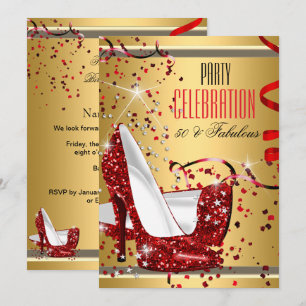 Invitation Fabulos Talons Rouges Or 50e Fête d'Anniversaire