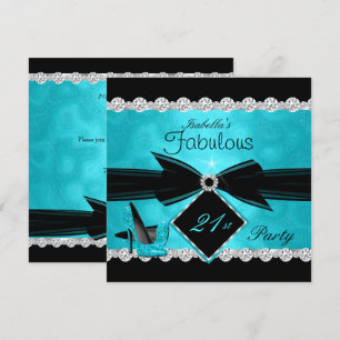 Invitation Fabulosa Fête d'anniversaire 21 Turquoise Noir Arg