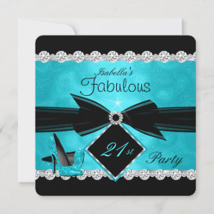 Invitation Fabulosa Fête d'anniversaire 21 Turquoise Noir Arg