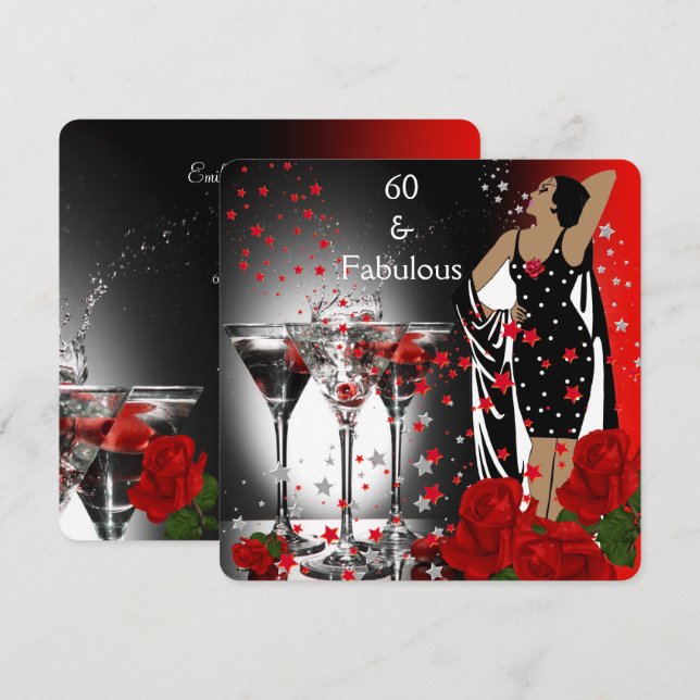 Invitation Fabulosa fête d'anniversaire 60 60 ans Martini Ros (Devant / Derrière)