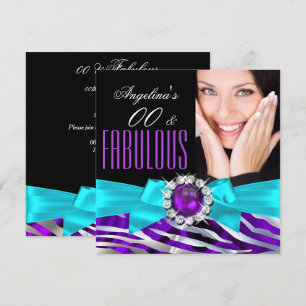 Invitation Fabulosa Fête d'anniversaire Zèbre Violet Turquois