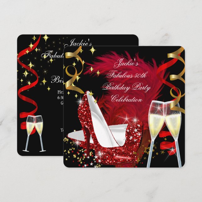 Invitation Fabulose Fête d'anniversaire des 50 ans avec des c (Devant / Derrière)