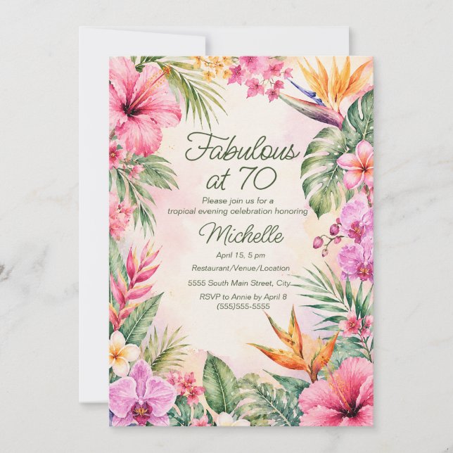 Invitation Fabulose Fleur Tropicale 70e Anniversaire (Devant)